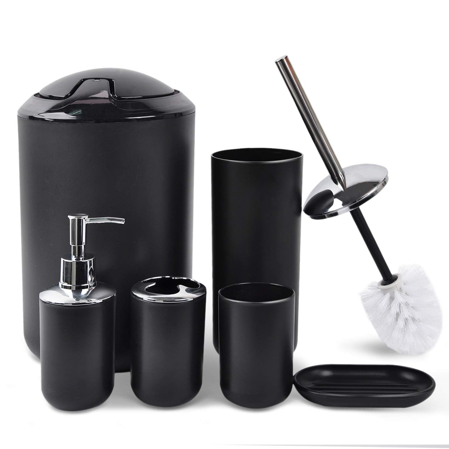 WENKO White Bathroom Accessories, 4 Piece Set, Toothbrush Cup, Trash Can,  Soap Dispenser, Toilet Brush Holder, Bathroom Sets Complete, Matt