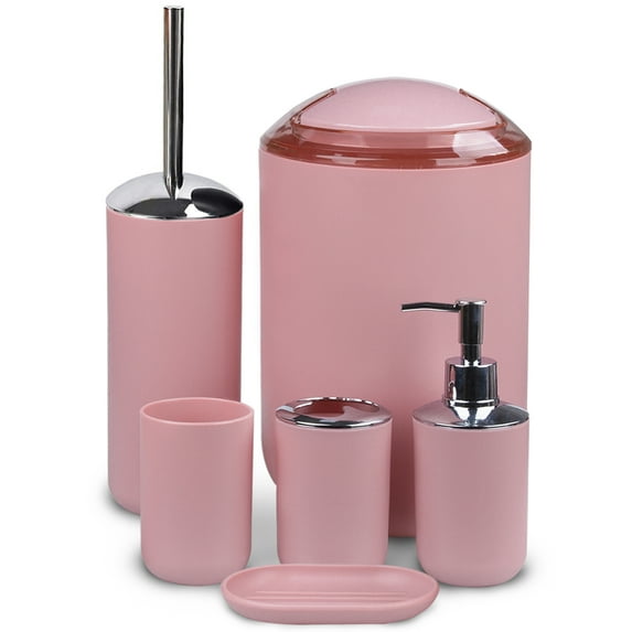 CERBIOR 6-Piece Plastic Bathroom Accessories Sets, Pink
