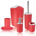 thumbnail image 1 of Bathroom Accessories Set 6 Pcs Plastic Gift Set Tumbler Straw Set Bathroom Set Trash Can, Toothbrush Cup Soap Dish 1x Tumbler  Toilet Brush with Holder, Multicolor Decoration For Home, Restroom, 1 of 6