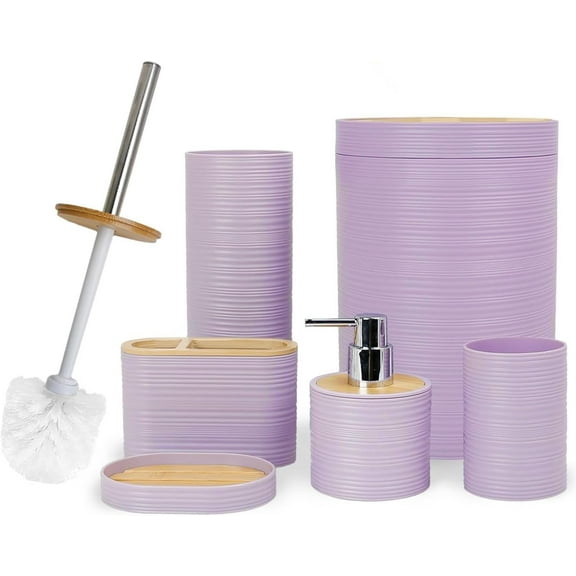 Bathroom Accessories Set 6 Piece Bamboo Bath Ensemble Includes Soap Dispenser, Toothbrush Holder, Toothbrush Cup, Soap Dish for Decorative Countertop and Housewarming Gift, Sriral Green