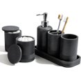 thumbnail image 1 of Bathroom Accessories Set, 6-Piece Bathroom Accessory Set, Toothbrush Holders Set, Soap Dispenser, Vanity Tray, Tumbler, Cotton Swab Jars, Bathroom Organizer for Modern Bathrooms(Black), 1 of 14