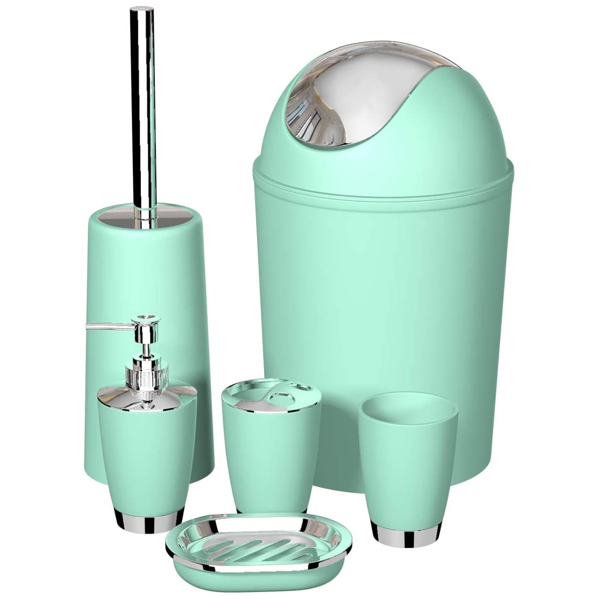 Bathroom Accessories Set 6Pcs Luxury Gift Trash Can, Lotion Dispenser, Toothbrush Holder, Toliet ...