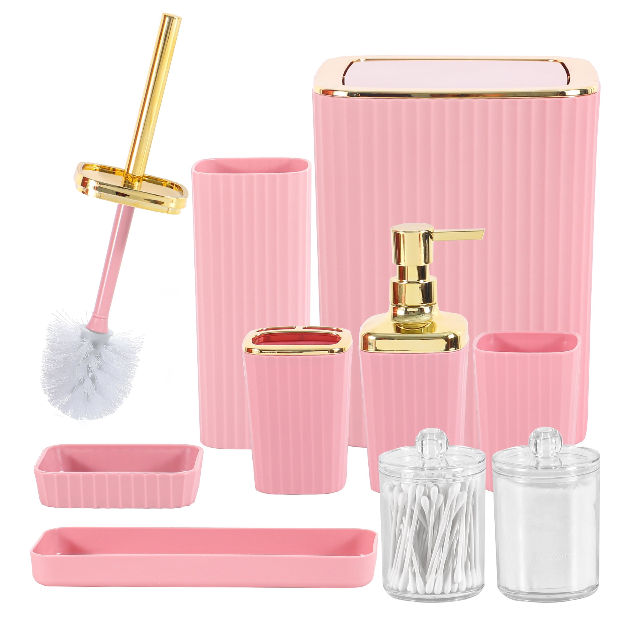 Bathroom Accessories Set,9 Piece Pink Bathroom Sets Complete With ...
