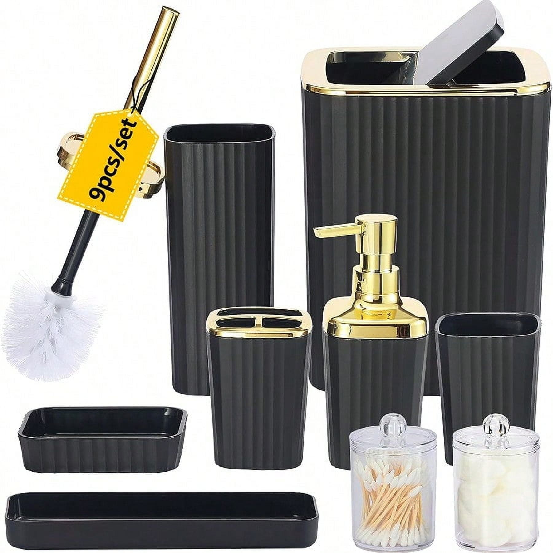 Bathroom Accessories Set,9 Piece White/Black Bathroom Sets Complete ...