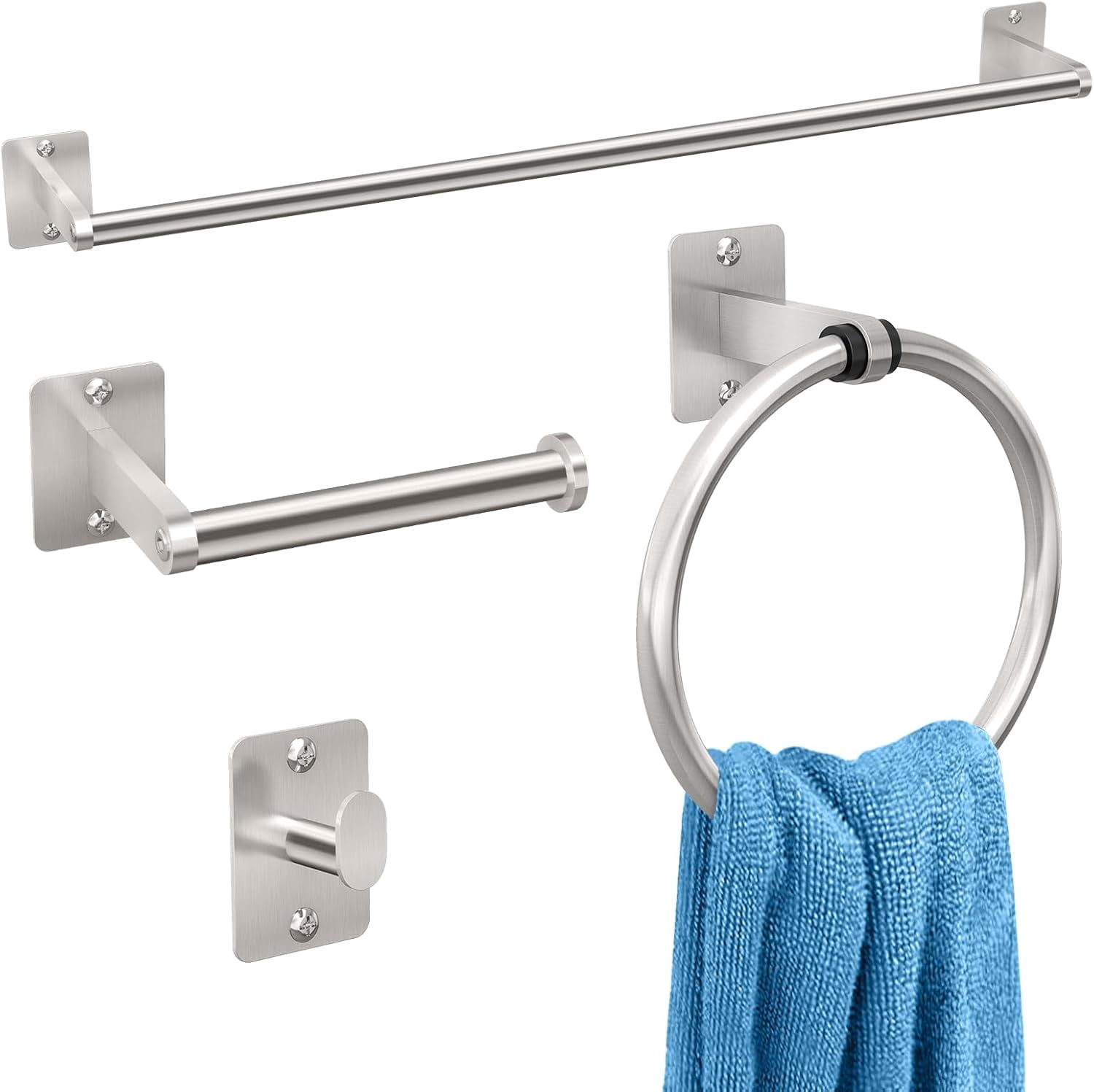Ibergrif 5-Piece Bathroom Hardware Set - Towel Rail, Toilet Paper Holder, 3 Hooks