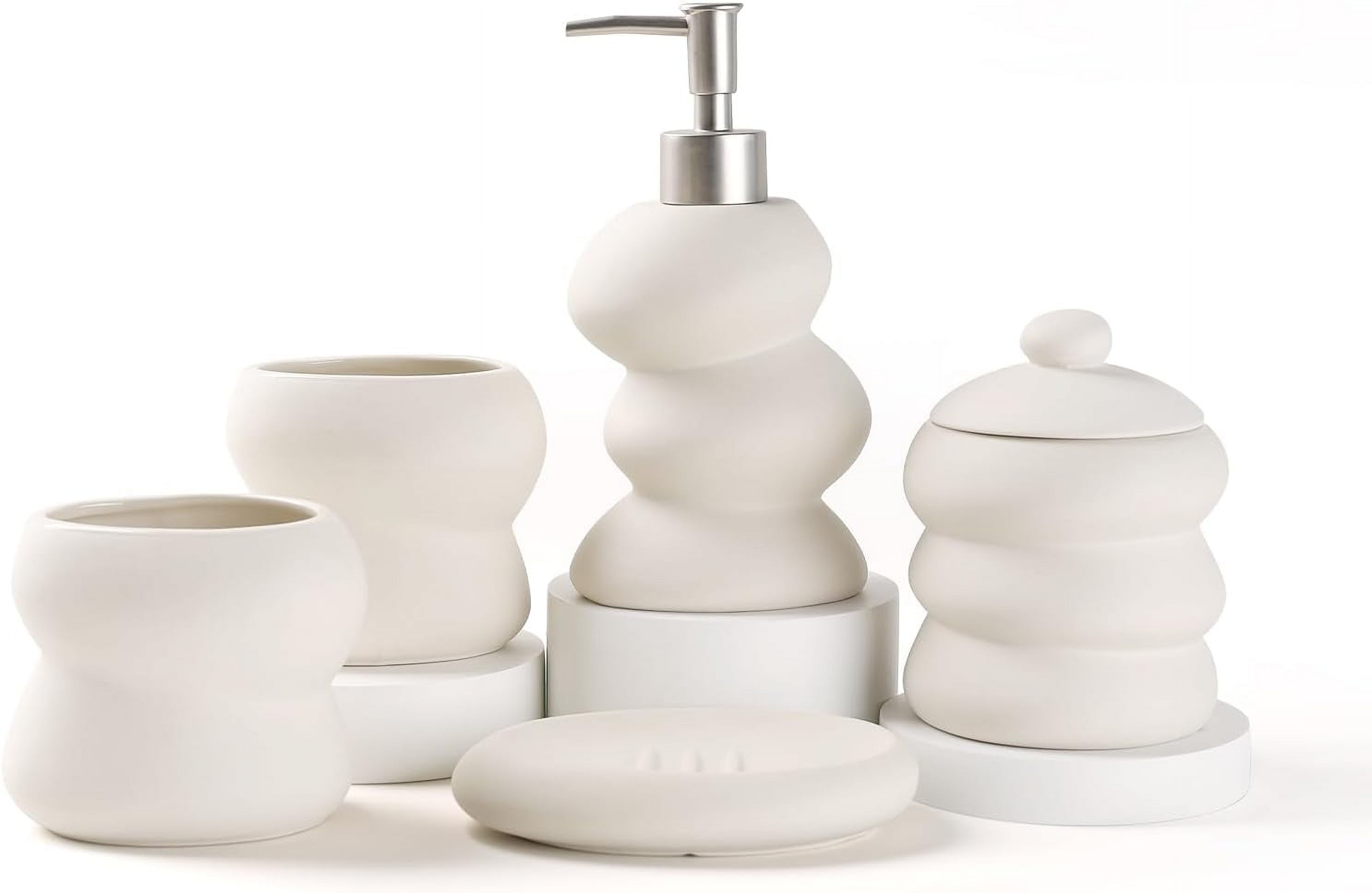 Bathroom Accessories Set with Embossed Design 4PCS Ceramic White
