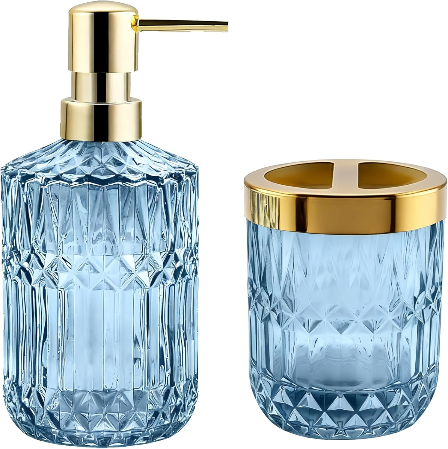 Bathroom Accessories Set, Glass Bathroom Accessories, Vintage Bathroom Countertop Decoration Includes Soap Dispenser, Toothbrush Holder
