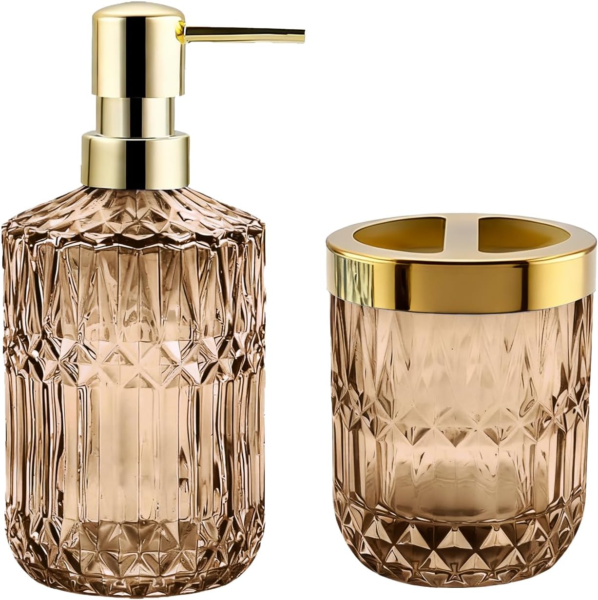 Bathroom Accessories Set, Glass Bathroom Accessories, Vintage Bathroom Countertop Decoration Includes Soap Dispenser, Toothbrush Holder