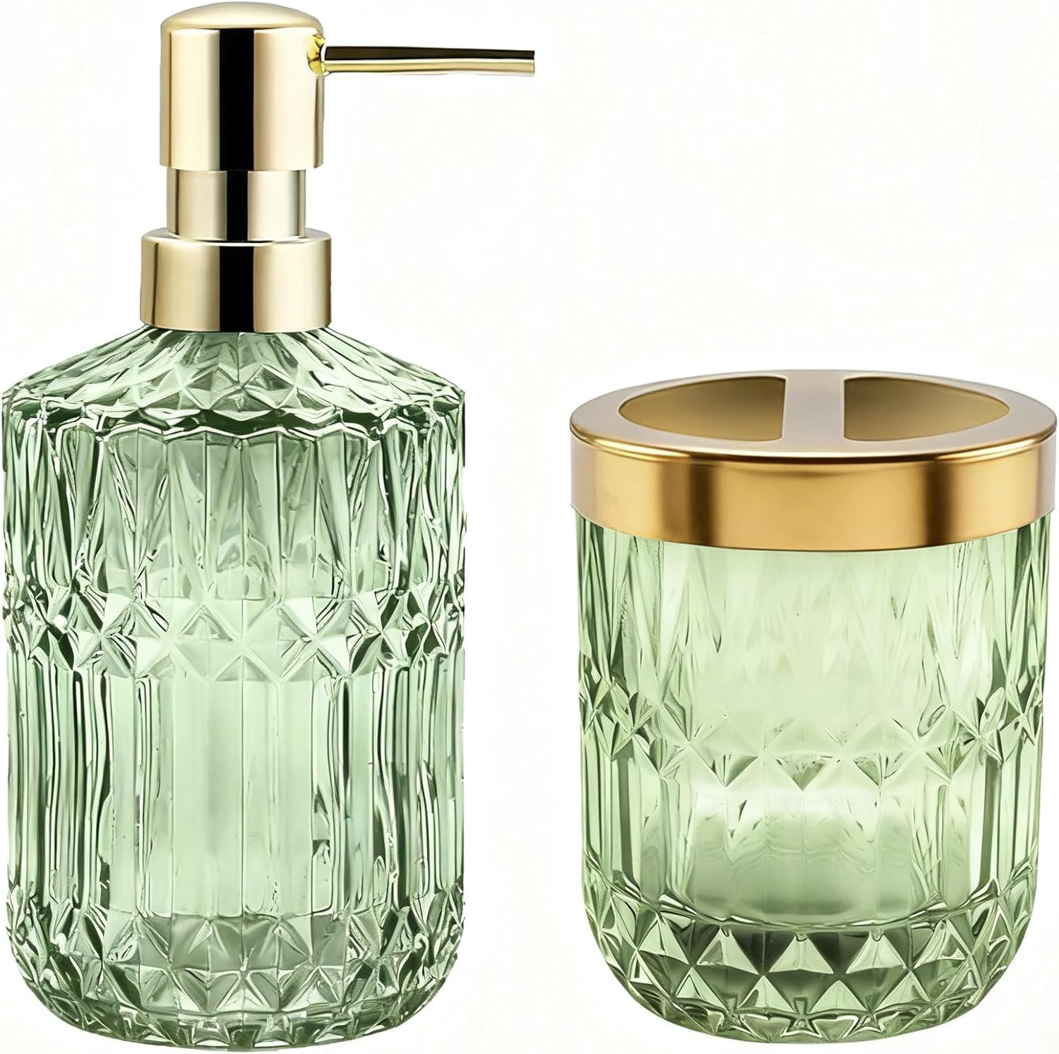 Bathroom Accessories Set, Glass Bathroom Accessories, Vintage Bathroom Countertop Decoration Includes Soap Dispenser, Toothbrush Holder