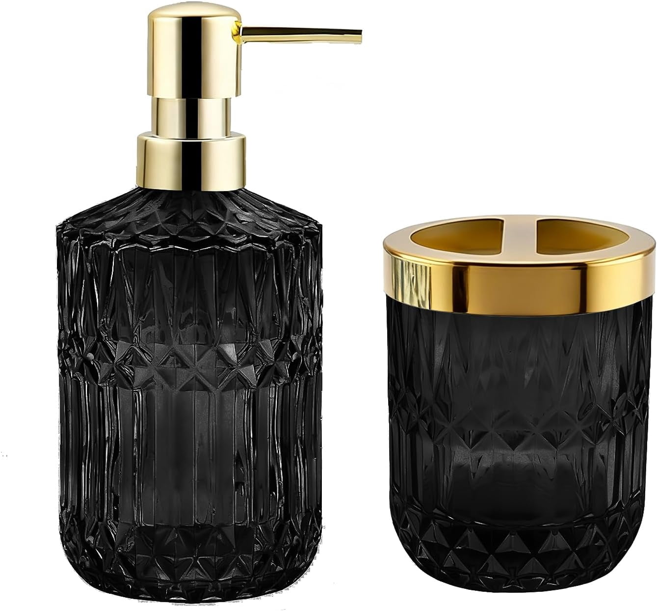 Bathroom Accessories Set, Glass Bathroom Accessories, Vintage Bathroom Countertop Decoration Includes Soap Dispenser, Toothbrush Holder
