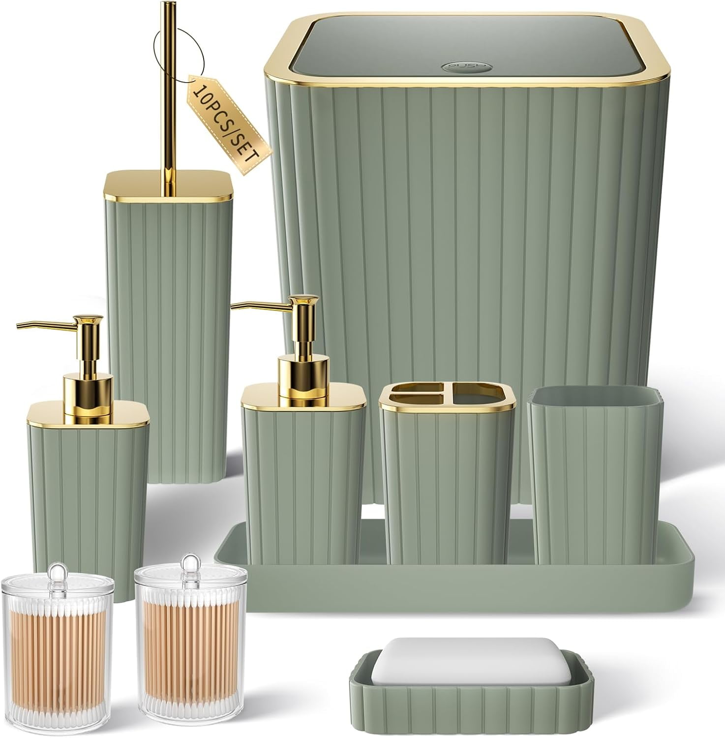 Bathroom Accessories Set - Gorgeous Bathroom Set, 10PC Sage Green ...
