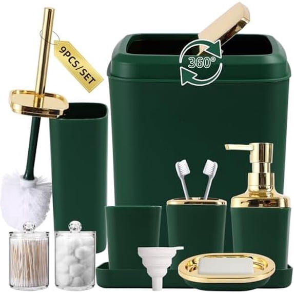 Bathroom Accessories Set, Green Bathroom Set, Dark Green Bathroom ...