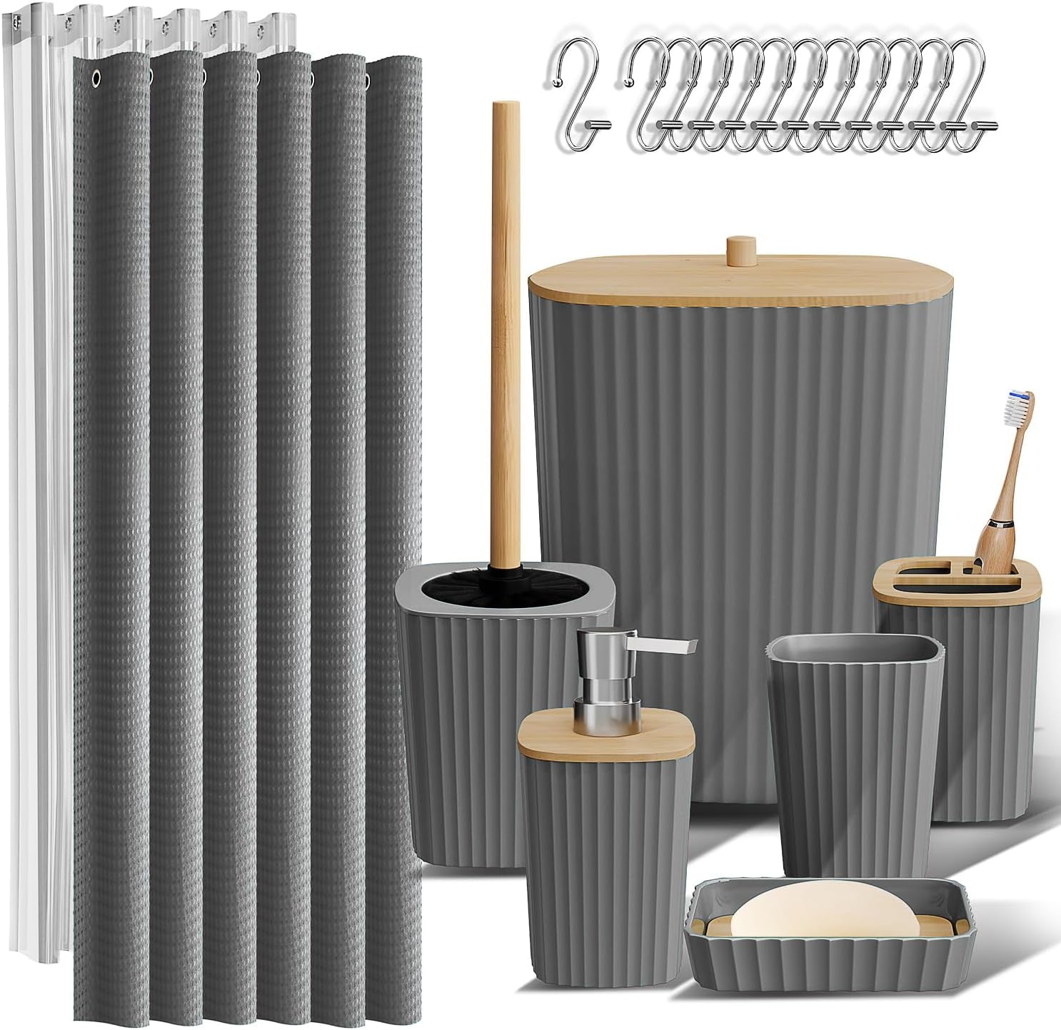 Gray Plastic and Fabric 20-Piece Bathroom Accessories Set