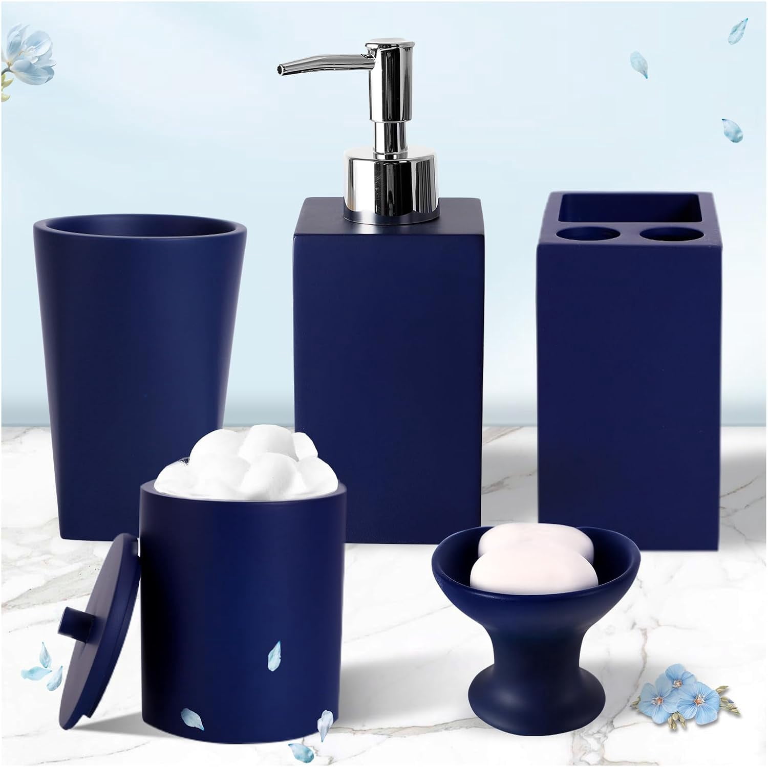 Bathroom Accessories Set Navy Blue 5 Pcs Bathroom Sets with Soap ...