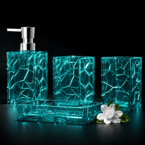 Bathroom Accessories Set Teal Blue Countertop Decor