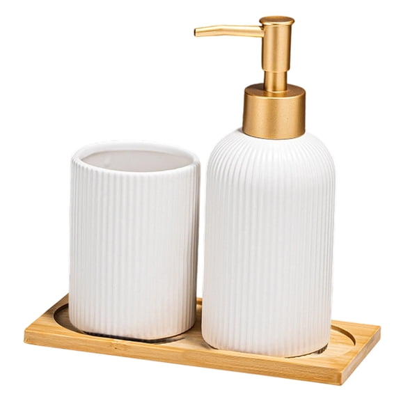 Bathroom Accessories Set of 3 with 350ml Liquid Soap Dispenser Toothbrush Holder and Tray for Countertop Organization