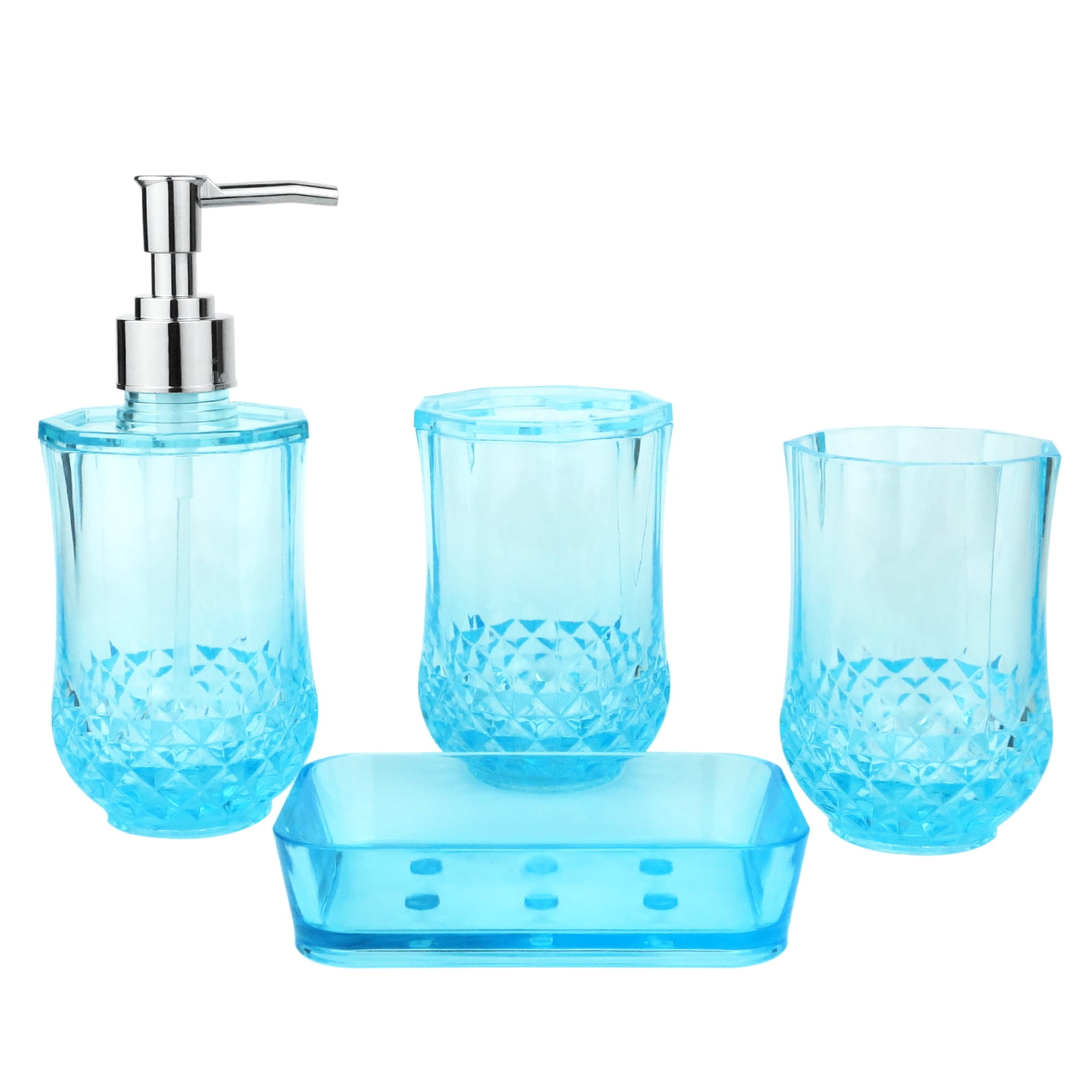 Bathroom Accessories Set of acrylic plastic soap dispenser, toothbrush holder, toothbrush cup, soap dish, blue bathroom accessories 4pcs set (blue)