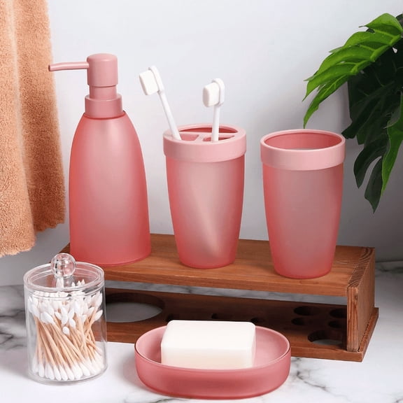 Bathroom Accessories Set - with Trash Can, Toilet Brush, Toothbrush Holder, Lotion Soap Dispenser, Soap Tray, Toothbrush Cup, Swab Box