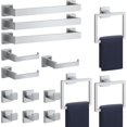 thumbnail image 1 of Bathroom Accessories Towel Bar Set: 15 Pieces Brushed Nickel Square Bathroom Hardware SUS304 Stainless Steel - Wall Mounted Towel Rack&Toilet Paper Holder&Towel Ring and Towel Hook, 1 of 12