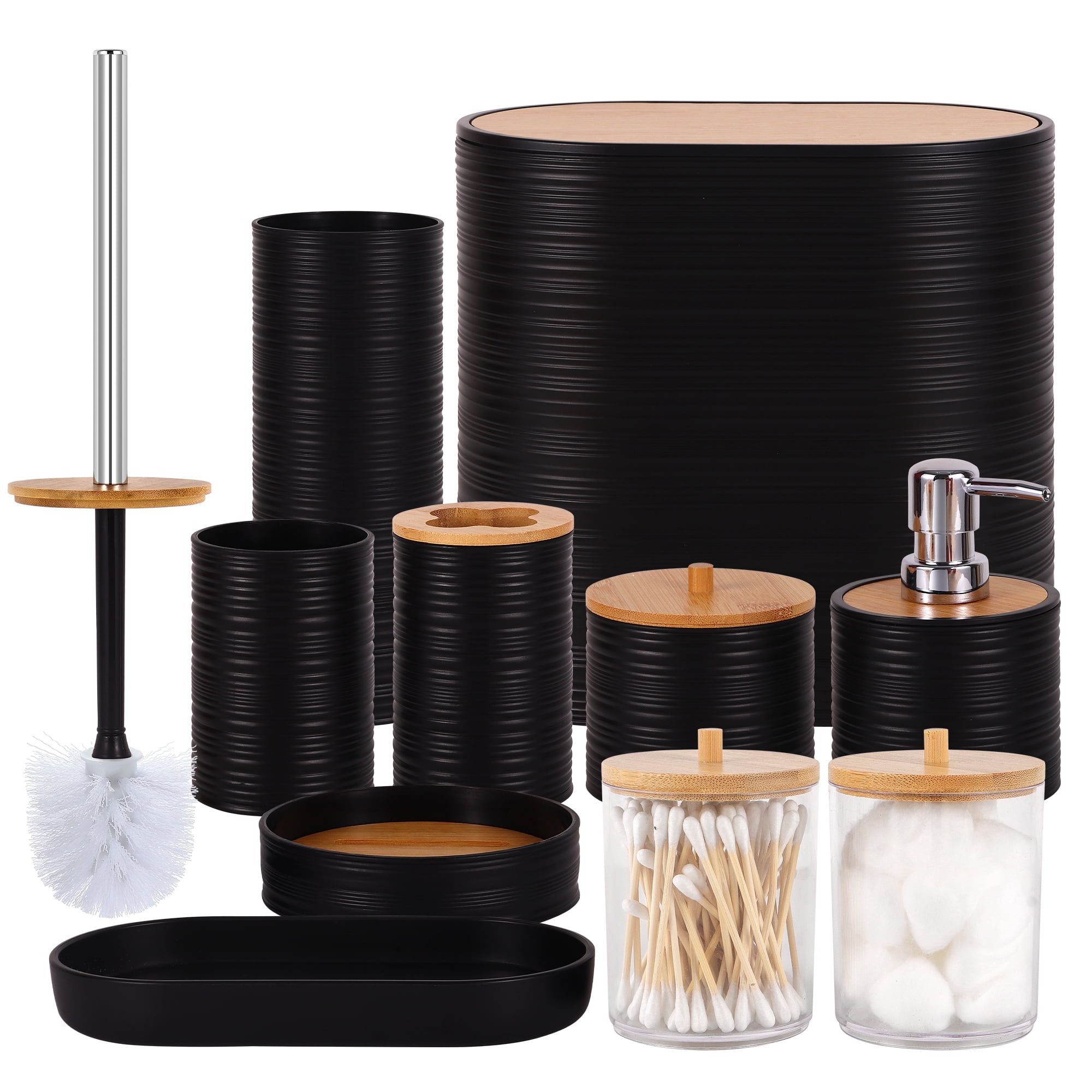 Bathroom Accessory Set,10 PCS Bathroom Set with Trash Can,Toothbrush Holder,Soap Dispenser,Toothbrush Cup,Vanity Tray,Soap Dish,Toilet Brush,Qtip Holders