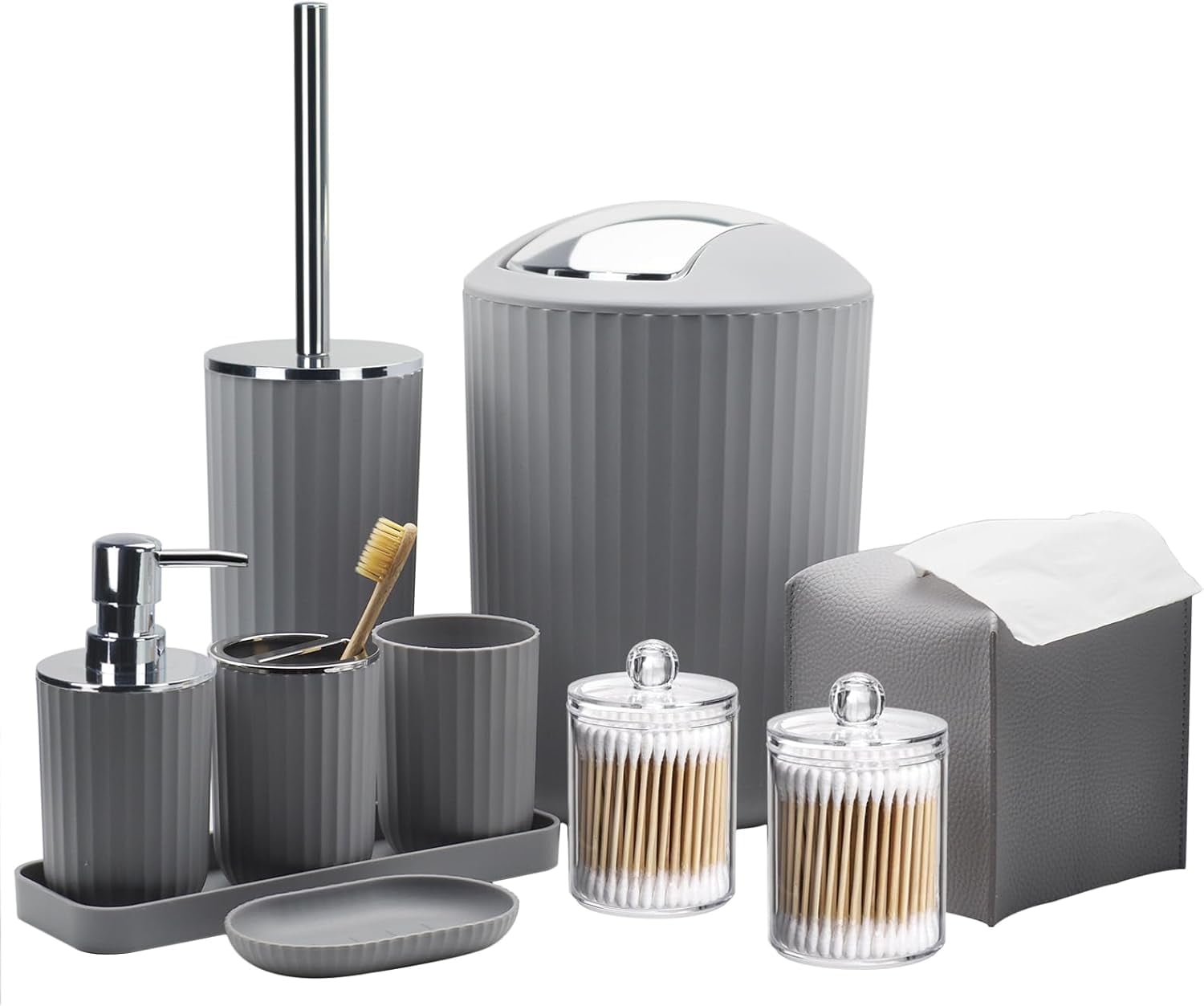 Bathroom Accessory Set - 10 Piece Grey Bathroom Accessories Set with ...
