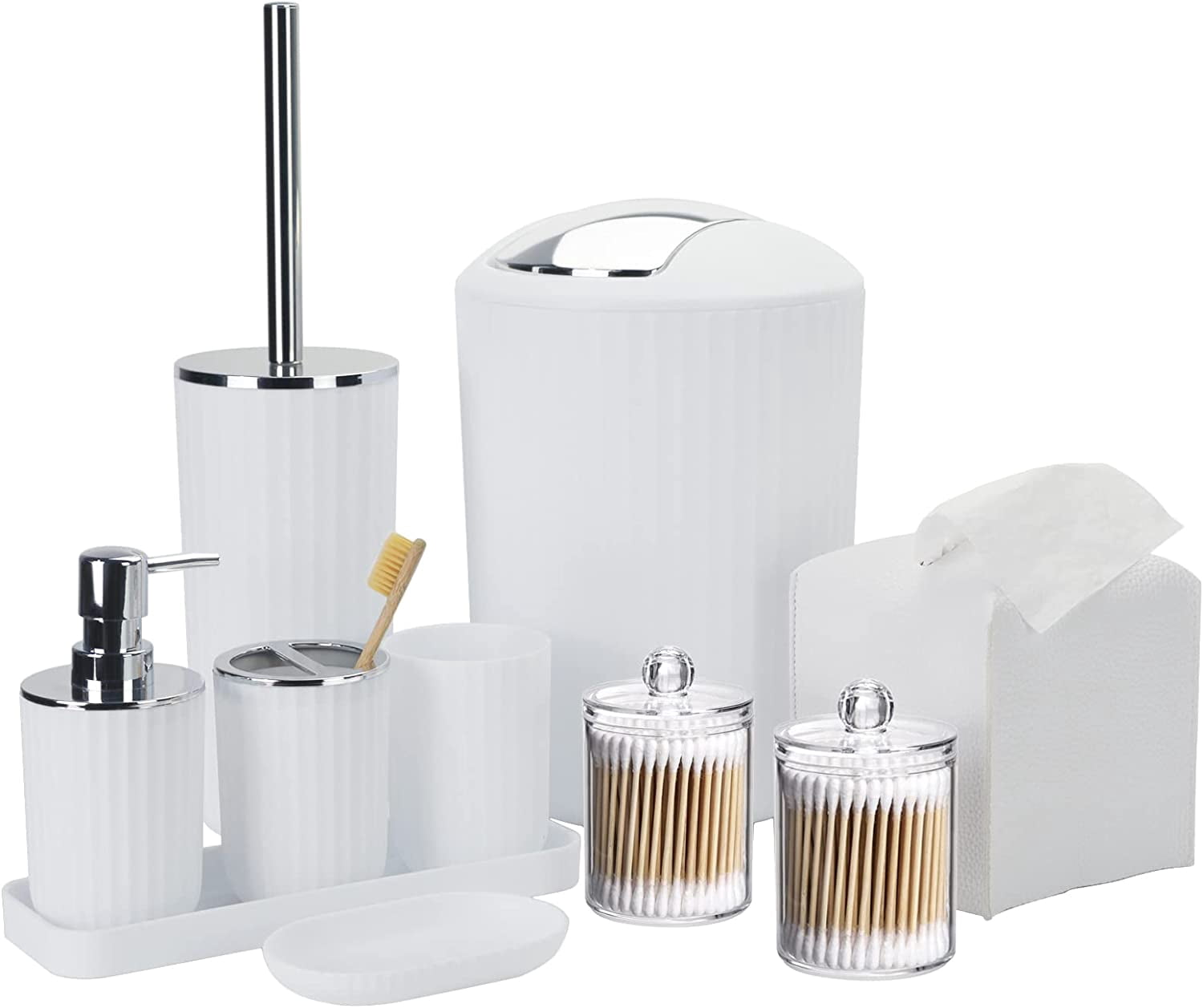 Bathroom Accessory Set - 10 Piece White Bathroom Accessories Set with ...