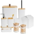 thumbnail image 1 of Bathroom Accory Set - 10 Piece White Bathroom Sets Complete with Trash Can Toothbrush Holder Cup Soap Dispenser Soap Dish Toilet Brush Holder Vanity Tray Qtip Holder Tissue Box Cover, 1 of 14