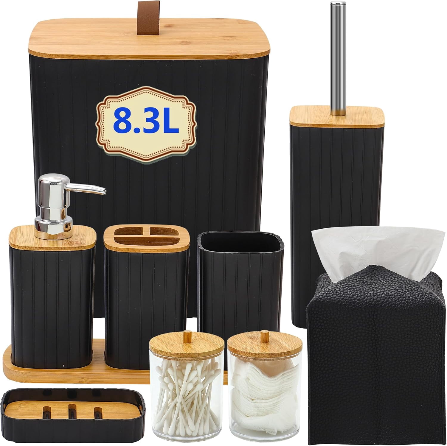 Bathroom Accessory Set, 10 Pieces Bathroom Accessories Set with Trash Can, Tissue Box Cover ...