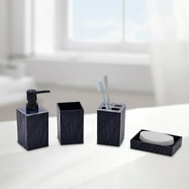 Bathroom Accessory Set 4 Piece | Plastic Soap Dispenser, Toothbrush Holder, Tumbler, Soap Dish | Black, White, Gray | Modern Countertop Organizers