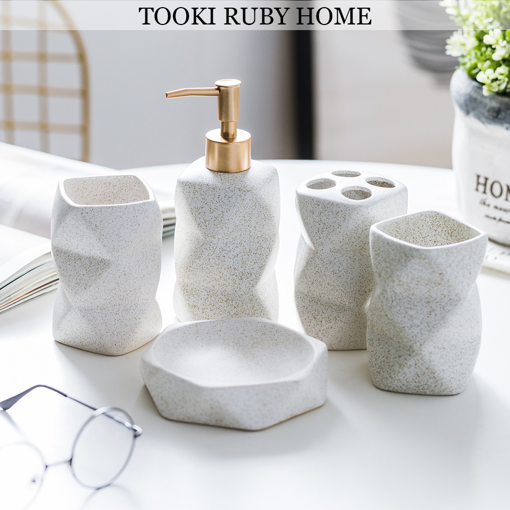 4 Piece Ceramic Bathroom Accessory Set, Toothbrush Holder, Soap ...