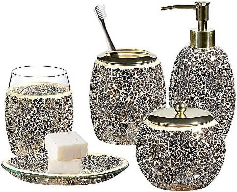 Bathroom Accessory Set 5Piece Decorative Glass Bathroom Soap
