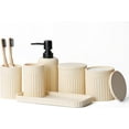 thumbnail image 1 of Bathroom Accessory Set - 6 Pieces Bathroom Accessories Set Complete with Soap Dispenser, Toothbrush Holders, Tumbler, Vanity Tray and 2 Qtip Holder for Home Organizer and Decor, Beige, 1 of 18