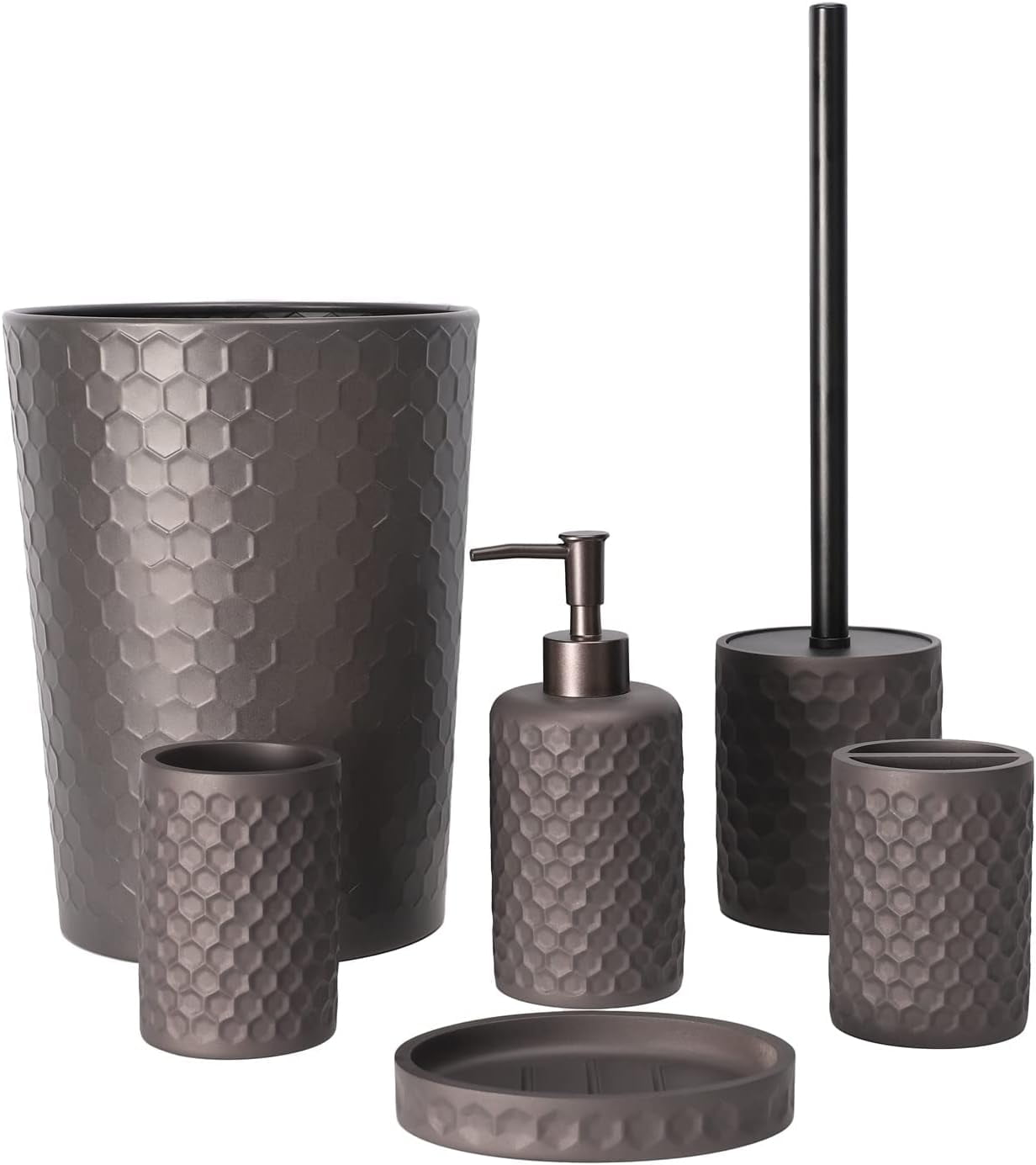 Bathroom Accessory Set - 6 pcs Bronze Bathroom Accessories Set with Trash Can, Toothbrush Holder, Toothbrush Cup, Soap Dispenser, Soap Dish, Toilet Brush with Holder - Accessoire Salle de Bain