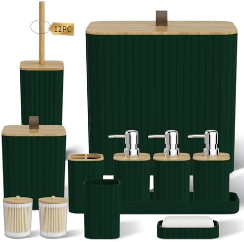 Bathroom Accessory Set - Dark Green Bathroom Set, 12PC Bathroom ...