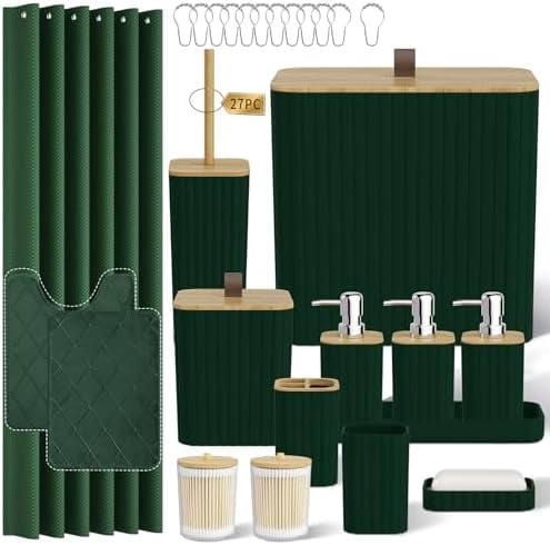Bathroom Accessory Set - Dark Green Bathroom Set, 27PC Bathroom ...