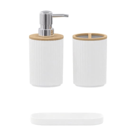 Bathroom Accessory Set, White Ribbed Bamboo Trim 3 Pack, Countertop ...