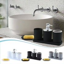 Bathroom Accessory Set with Soap Dispenser, Toothbrush Holder, Tumbler and Soap Dish in Black, White or GrayforBathroom Supplies(Black),Ccwuwei