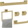 thumbnail image 1 of Bathroom Accessory Towel Bar Set: 5 Pieces Gold Bathroom Hardware Square SUS304 Stainless Steel - Wall Mounted Towel Rack&Toilet Paper Holder&Towel Ring and Towel Hook, 1 of 12