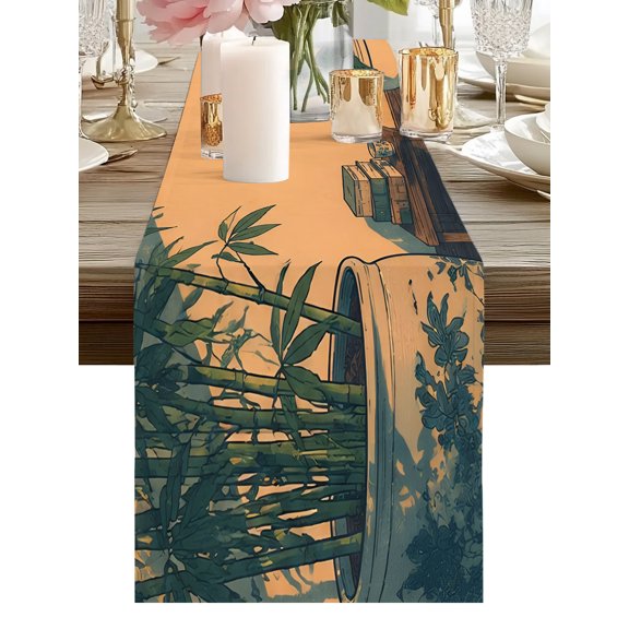 Bathroom Aesthetic Table Runners 36 Inches Long Modern Toilet Book Frog Kitchen Dining Table Runner Dresser Scarves for Party Coffee Holiday Party Decor