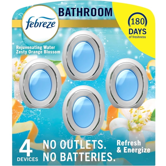 Bathroom Air Freshener, Odor-Fighting, Plug In Alternative, Air Fresheners for Home, Bathroom, & Kitchen, Closet Air Fresheners, Pet & Litter Box Odor Fighter, Refresh & Energize Scent, 4ct