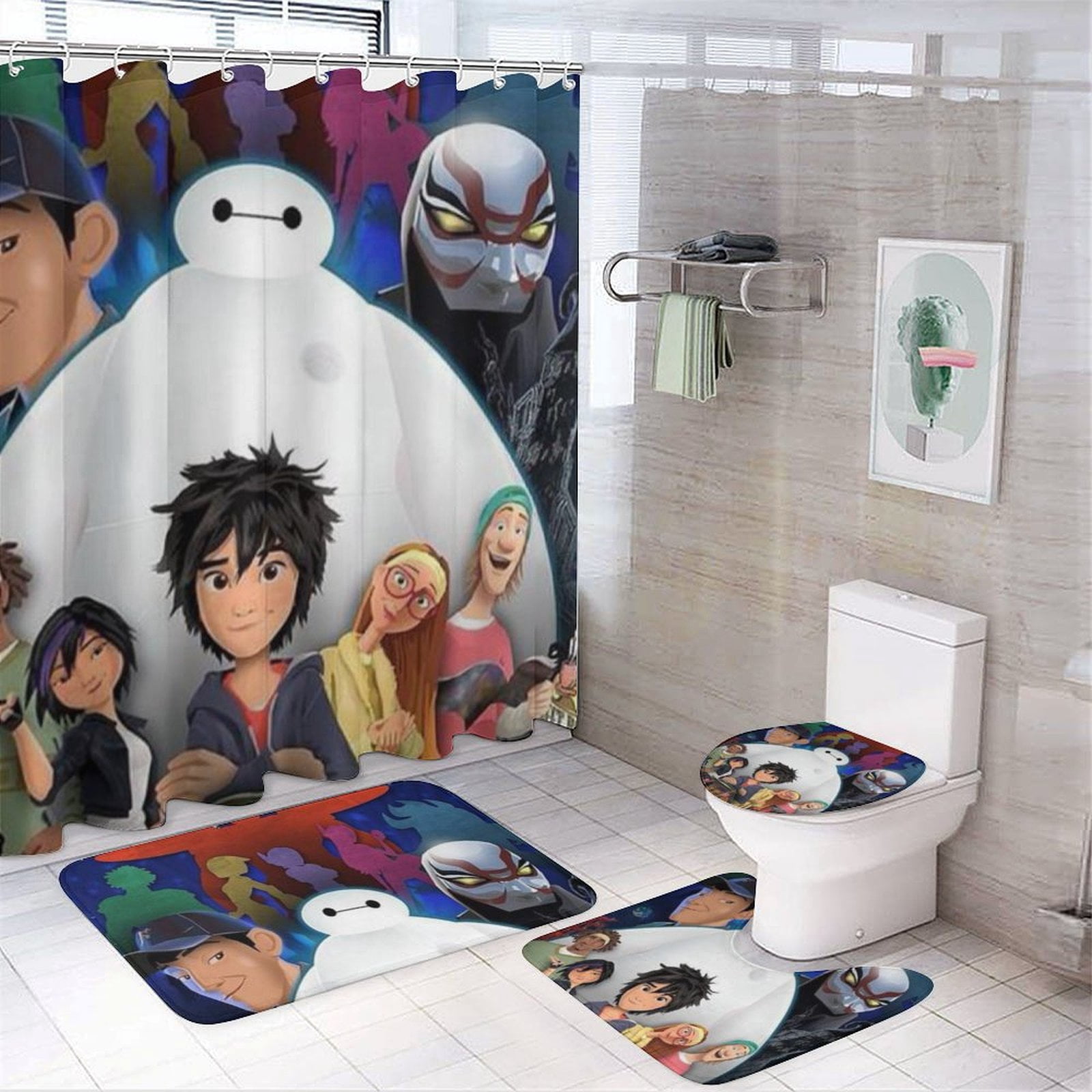 Bathroom Anime Shower Curtain,Big Hero 6 4pcs Shower Curtain Set ...