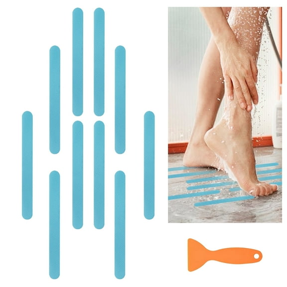 YDmeet 24 Pcs Blue 7.87x0.787 inch Shower Floor Non Slip Stickers, Anti Mold Bathtub Safety Decals with Scraper for Bathroom Floors