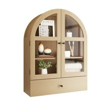Bathroom Arched Wall Cabinet Over The Toilet Storage Cabinet, Bathroom Cabinet Wall Mount with Glass Doors, Wood Cabinet for Laundry Room, Bedroom Kitchen, Natural