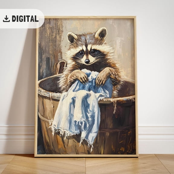 Bathroom Art Poster, Poster Racoon Tet, Laundry Wall Decor, Wc Decoration, Unframed Poster Size 8x12