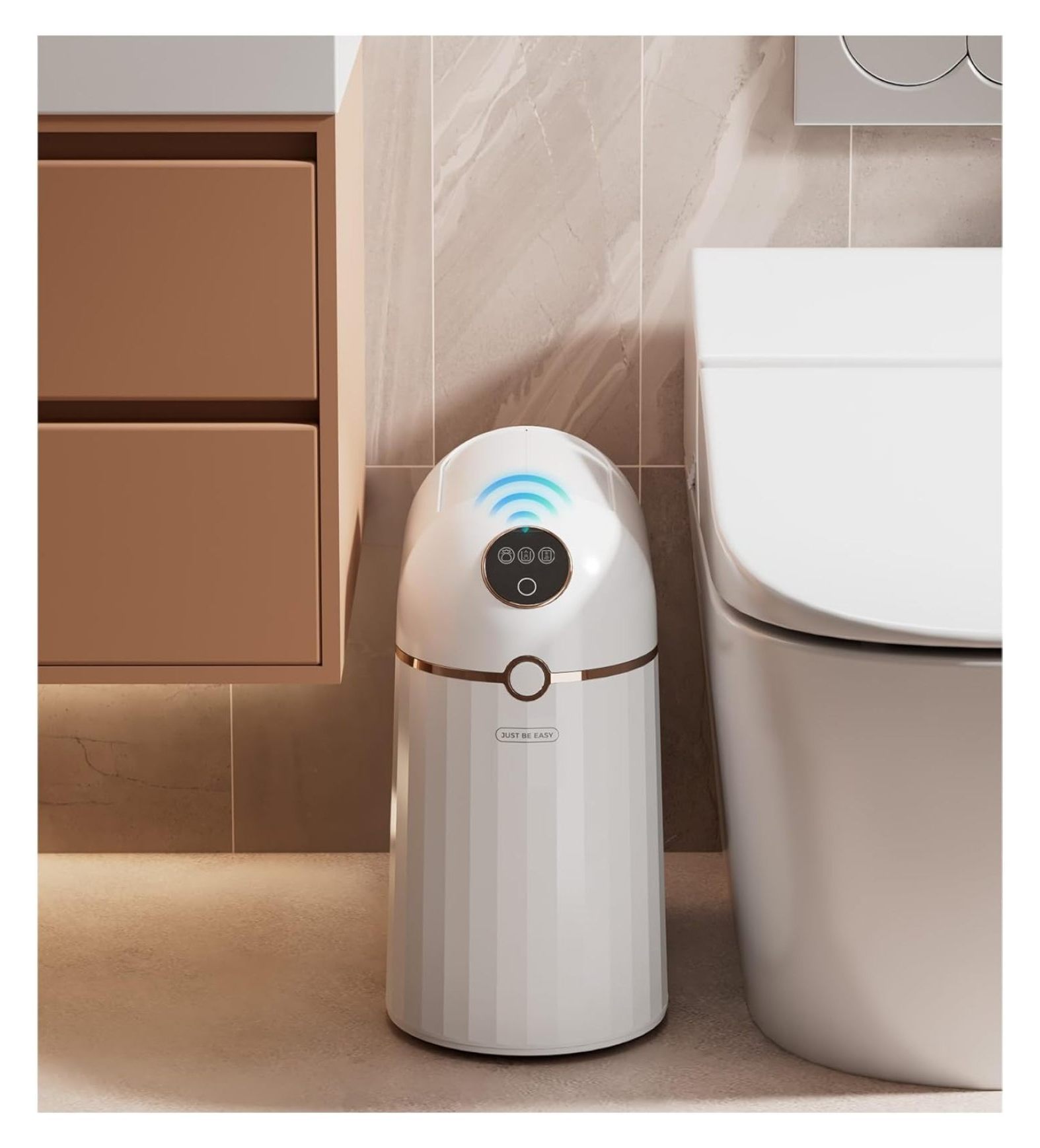 Bathroom Automatic Touchless Trash Can, Self Sealing and Self Changing