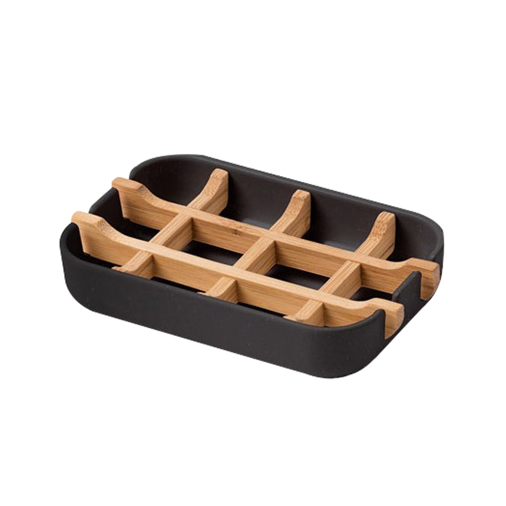 Bathroom Bamboo Fiber Soap Dish, Drain Soap Dish, Detachable Design, Easy to Clean (Black)