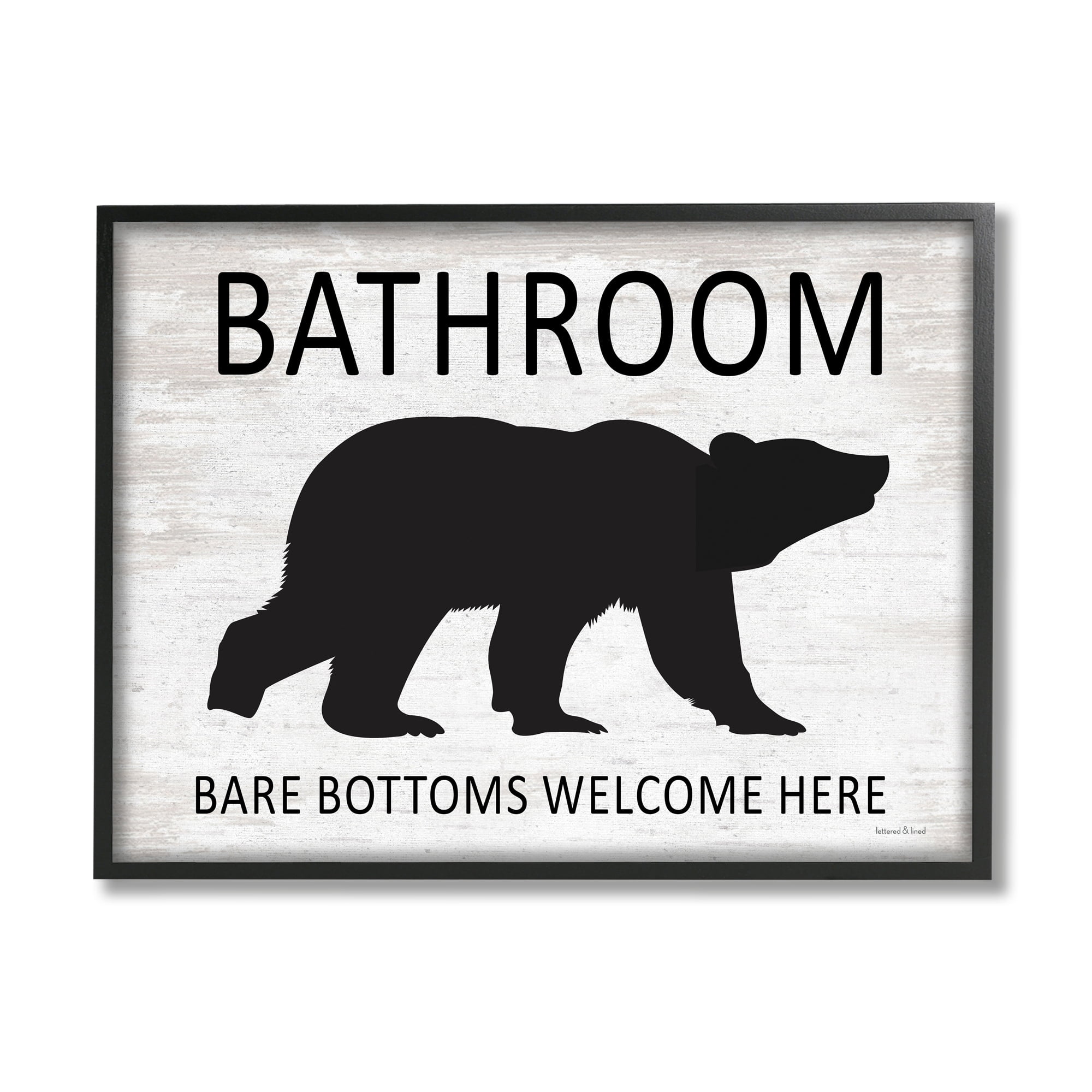 Bathroom Bare Bottoms Welcome Here Funny Rustic Bear 14 in x 11 in Framed Painting Art Print, by Stupell Home Décor