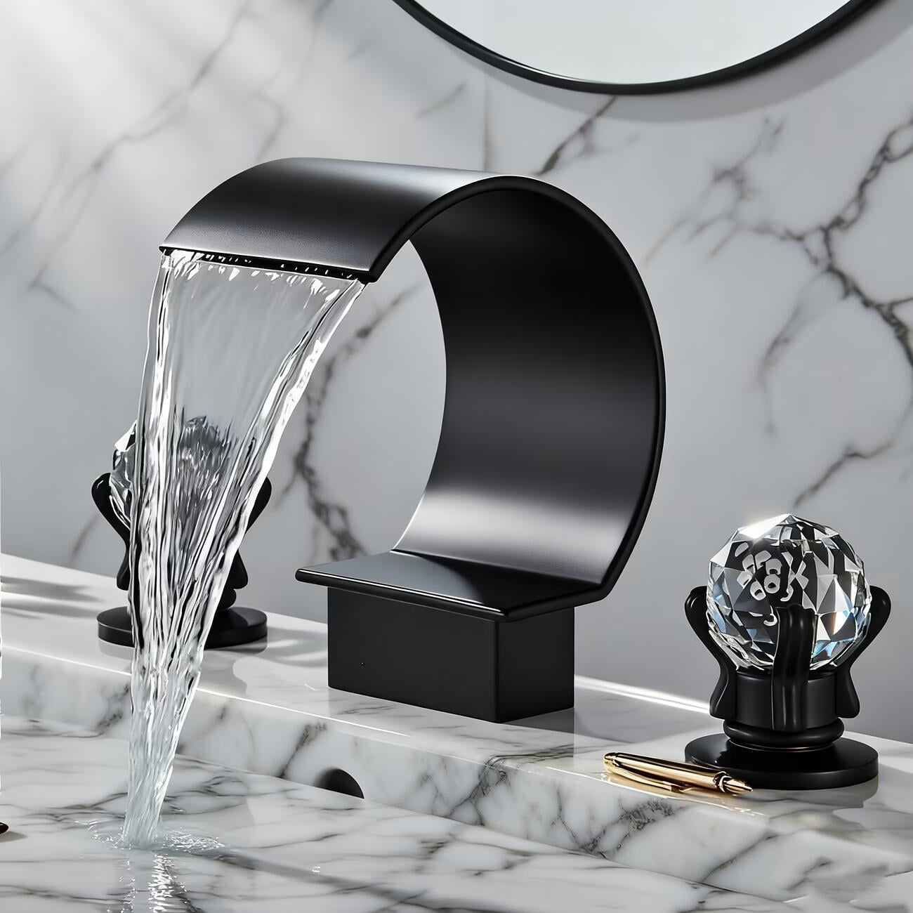 Bathroom Basin Sink Faucet Dual Handles 3 Holes Tap Deck Mounted Matte Black