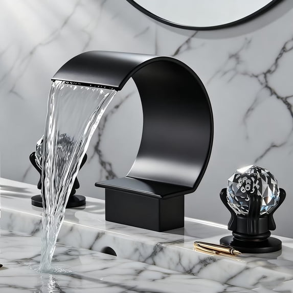 Bathroom Basin Sink Faucet Dual Handles 3 Holes Tap Deck Mounted Matte Black