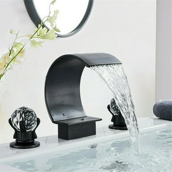Bathroom Basin Sink Faucet Dual Handles 3 Holes Tap Deck Mounted Matte Black